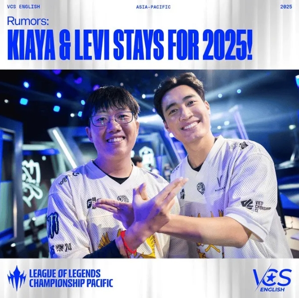 VCS official Twitter post: Ada laporan bahwa GAM telah memperpanjang kontrak dengan top laner  Kiaya  dan jungler  Levi  hingga 2025.