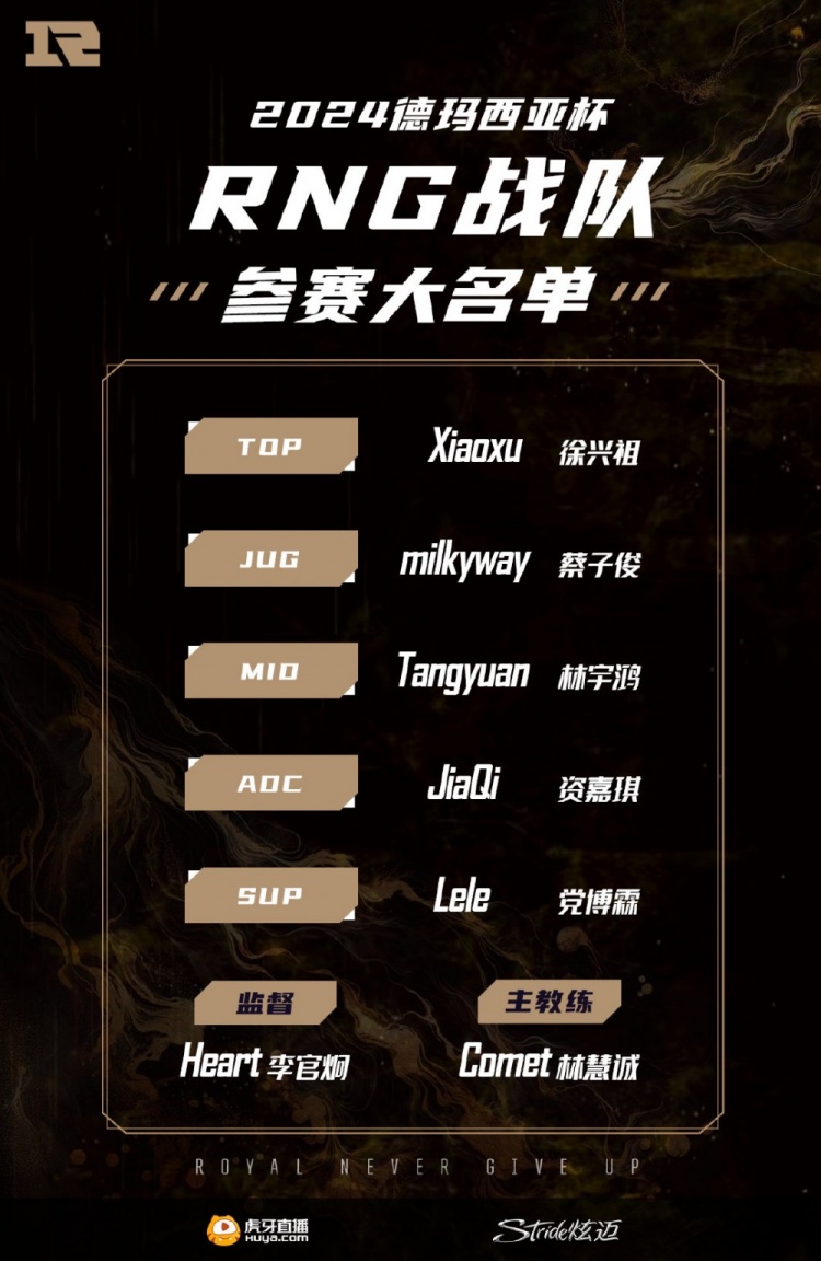 RNG releases the German Cup roster:  Xiaoxu ,  milkyway ,  TANGYUAN  lead the team