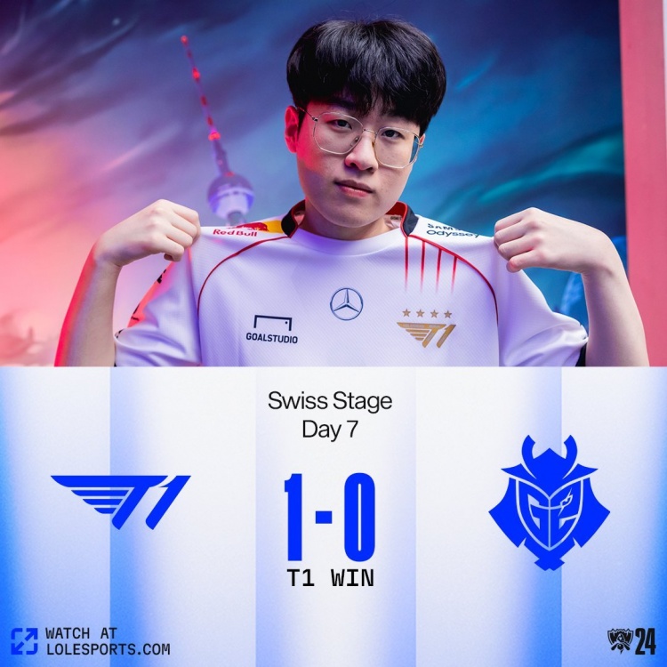 Zeus's Gragas suppresses in lane and provides a safety net in team fights, Caps's Orianna deals no damage, T1 easily wins the first game.