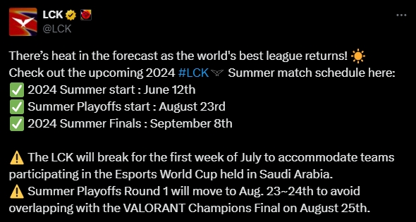 LCK Summer Schedule: Starts on June 12th, gives way to the e-sport World Cup in the first week of July