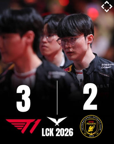  T1  reverse sweep  BNK FEARX  3-2 to advance in LCK 2026 playoffs