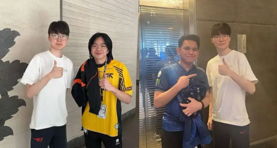 在一次扭曲的事件中，Faker和Mobile Legends的最佳选手一起拍照