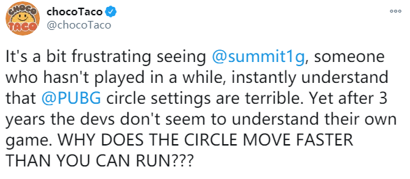 Chocotaco吐槽pubg 为什么蓝圈移动比人跑得还快 Pubg Gg电竞王 世界第一环球pubg电竞新闻数据平台