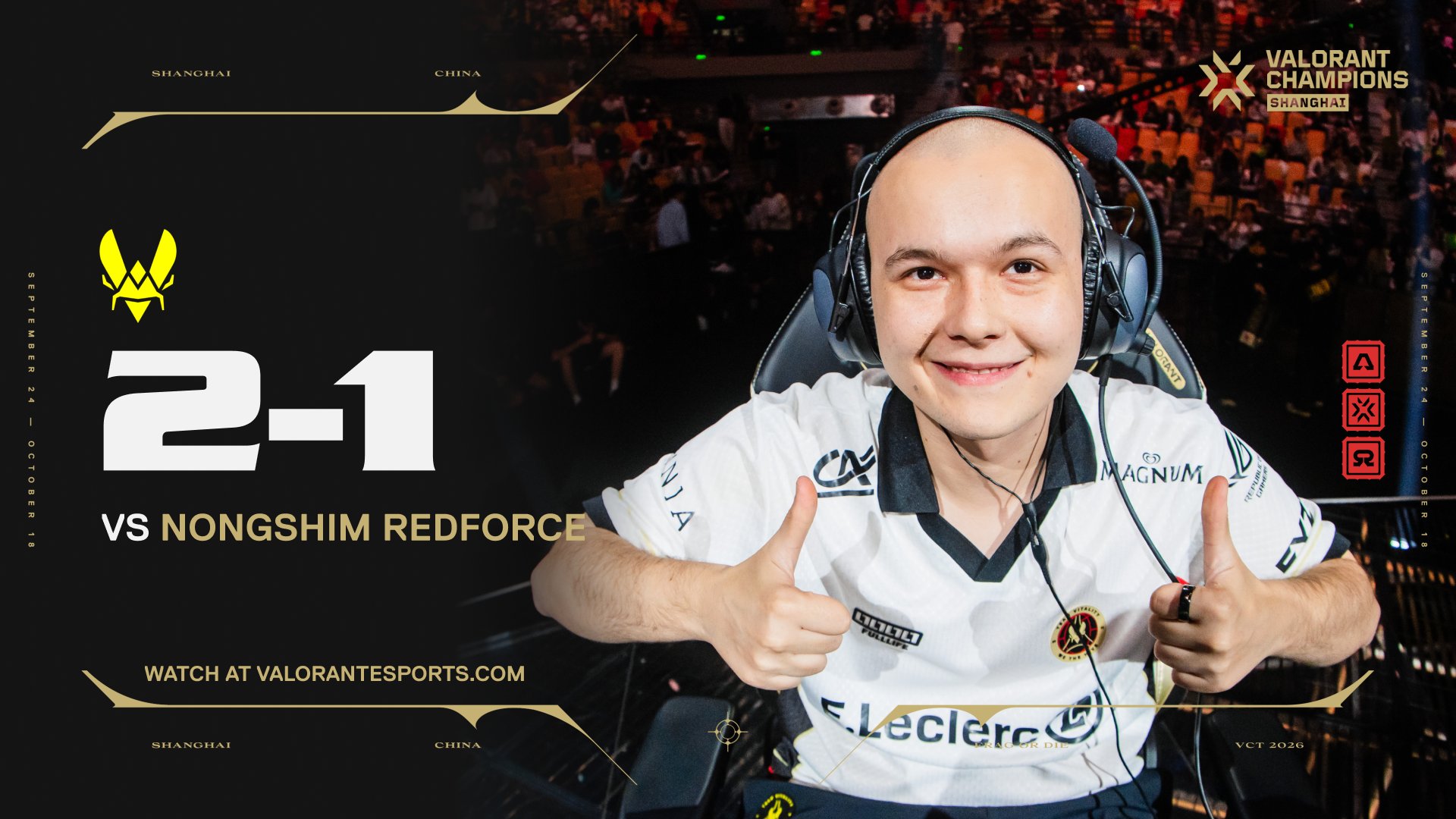 Vitality 击败  Nongshim RedForce  进入 VALORANT Champions 上半区半决赛